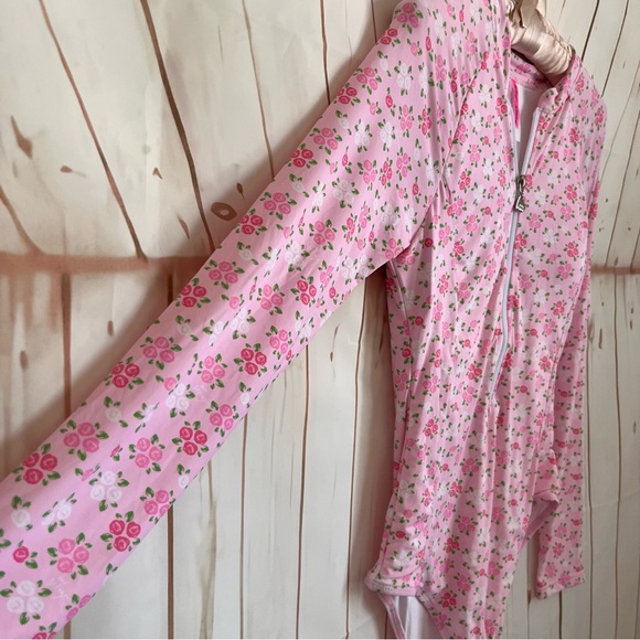 Betsey Johnson Floral Long-Sleeve Rashguard Swimsuit with Front Zip - Picture 2 of 8